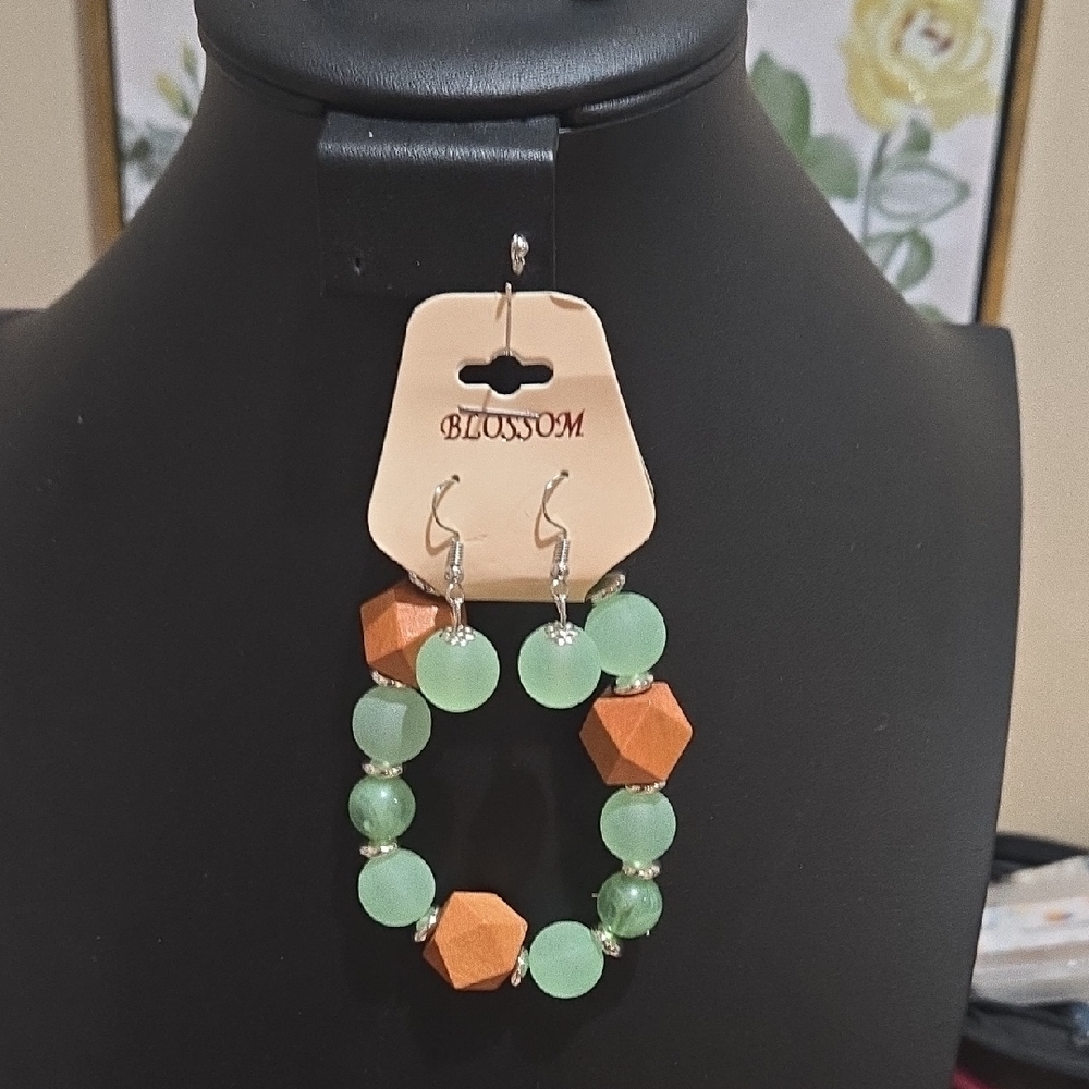 Green and Orange Beaded Earrings